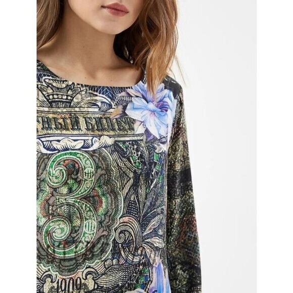 DESIGUAL Raul Gothic Theme Long Sleeve Shift Mini Dress Sz Small Lined - Picture 3 of 10